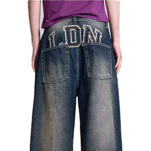 Custom Logo <b>Patch</b> Embroidered <b>Men</b> Jeans <b>Shorts</b> Acid Wash 100% Cotton Jorts Baggy Street Skating Loose Dark Blue Denim <b>Shorts</b> <b>Men</b> - Product Image 4