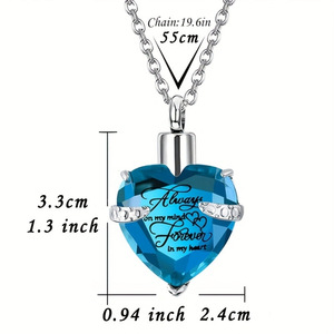 Luxe <span class=keywords><strong>En</strong></span> Acier Inoxydable Pierre De Naissance Cercueil Collier Amour Verre Cremains Pendentif Urne Commémorative pour Parents Animaux Élégant - Product Image 2