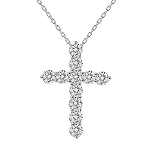 Collier pendentif croix de jésus chrétien en argent Sterling 925 avec Zircon clair 3A plaqué or 18k pendentif croix cz