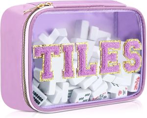 Sac de rangement pour Mahjong de grande capacité, transparent, multifonctionnel, multicolores, avec lettres brodées, pour ranger les tuiles de Mahjong - Product Image 1