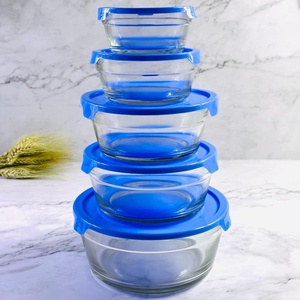 Juego de 5 Tazones de Vidrio Borosilicato Resistentes al Calor para Microondas, Tazones Transparentes para Ensaladas y Hielo, Tamaño Industrial, con Tapa de PP - Product Image 1
