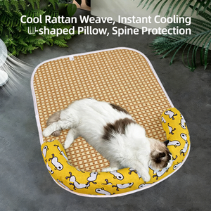 2026 Yeni Gelen Evcil Hayvan Soğutma Matı Rattan Örgülü Soğutucu Minder Boyun Yastıklı Yıkanabilir Köpekler ve Kediler İçin Evrensel Rahatlatıcı Evcil Hayvan Yatağı Matı - Product Image 5