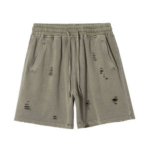 2023 fábrica nueva moda para hombre lavado Vintage agujeros <span class=keywords><strong>rotos</strong></span> corte Casual suelto francés Terry <span class=keywords><strong>pantalones</strong></span> <span class=keywords><strong>cortos</strong></span> en blanco - Product Image 2
