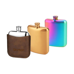 Petaca de Acero Inoxidable de 6oz/8oz con Logotipo Personalizado, Petaca con Cuero y Tapa con Embudo - Product Image 1