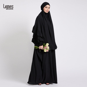 Chất Lượng Cao Eid Đầy Đủ Chiều Dài Hồi Giáo Quần Áo Phụ Nữ Hồi Giáo Ăn Mặc Abaya Jazz Crepe Ruffles Cầu Nguyện Jilbab Khimar 2Pcs Thiết Lập - Product Image 2