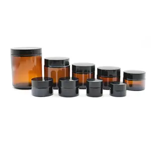 Groothandel Cosmetische Straight Side Ronde Brede Mond Amber Glazen Pot Voor Cream Verpakking 5G 10G 15G 20G 30G 50G 60G 100G 120G 250G