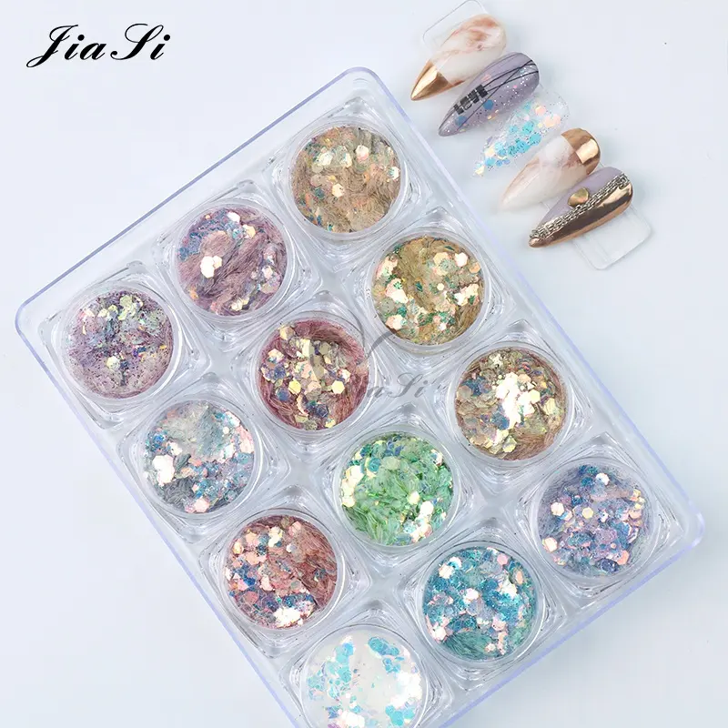 Hot sale nail glitter design 12 color mixed glittering powder designer nail