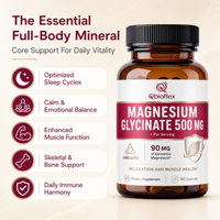 Qbioflex Factory Direct Oem Magnesium Glycinate 500mg 60 Capsules pour le sommeil, le soutien immunitaire, complément alimentaire