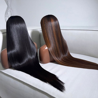 Wig Rambut Manusia Lurus Berkualitas Tinggi untuk Wanita, Sudah Di-prepluck, 13x4 Front Lace Natural HD Transparan untuk Wig Lace Frontal