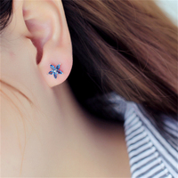 Ins Style Bleu Zircon 2025 Fille Cadeaux Argent Sterling Plaqué Or CZ Fleur Boucles D'oreilles