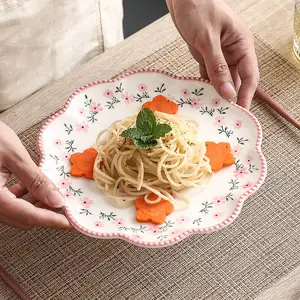 Platos de cena de gres hechos a mano personalizables para restaurante al por mayor, vajilla de cerámica pintada a mano en Stock