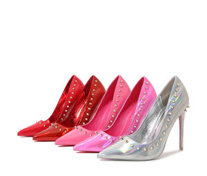 Tacchi a Spillo con Punta Affusolata da 12 <span class=keywords><strong>CM</strong></span> per Donna, in Vernice, Tacco Alto Arcobaleno, Tacco Metallico Dorato con Borchie - Product Image 1