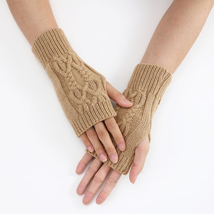 Guantes y mitones de invierno personalizables para mujer, calentadores de brazos sin dedos de punto acrílico estilo Jacquard con orificio para el pulgar, venta al por mayor - Product Image 4