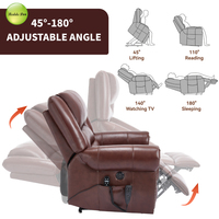 Fauteuil inclinable électrique en cuir avec fonction de levage, massage, chauffage lombaire, ports USB et poches latérales pour personnes âgées - Stock USA