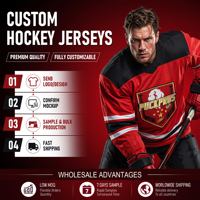 Maillots de hockey sur glace personnalisés cousus sur mesure, 100% polyester respirant, uniforme d'équipe, fournisseur de maillots de hockey sur glace pour jeunes et adultes en gros