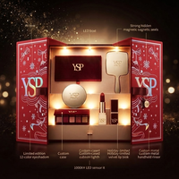 Boîte d'emballage cosmétique de luxe à double porte avec logo personnalisé, éclairage LED, insert en papier, boîtes cadeaux rigides pour ensembles de maquillage