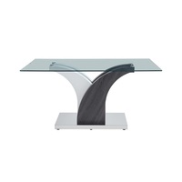 Table de Salle à Manger et Chaises Modernes de Luxe avec Plateau en Verre, Base en Bois et Chaises en Cuir pour la Maison, l'Appartement, la Cuisine ou le Restaurant