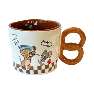Zuo Mu Tom And Jerry <b>Ceramic</b> <b>Mug</b> Double Ring Handle Heat Resistant Breakfast Cup For Home Office Gift - Product Image 1