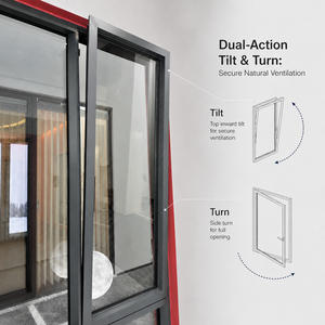 Finestra Moderna in Alluminio con Drenaggio Nascosto, Apertura a Ribalta e Rotazione Venice 95c, Guarnizione Impermeabile a Striscia da 44mm per Casa e Ufficio di Alta Gamma - Product Image 3