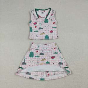 Vestido de yoga sin mangas con estampado de cuadros rosas y verdes para bebé niña, modelo GSD3520, venta al por mayor - Product Image 2