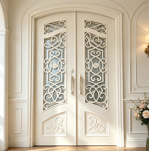 Puerta Decorativa Manual de Hierro Forjado y Vidrio, Puerta de Entrada de Vidrio Templado Forjado a Mano, Puerta de Entrada Principal Personalizada para Villa - Product Image 4