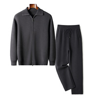 Ensemble de survêtement en laine mérinos 100% pour homme, avec logo personnalisé OEM, veste en tricot épaisse, pantalon, tenue en 2 pièces, costume en tricot d'hiver, pull