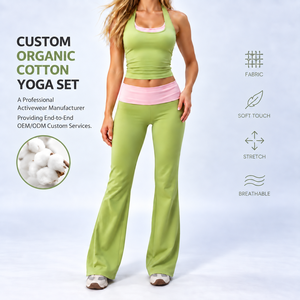 Completo da Palestra in Cotone per Donna, Top Yoga 2 in 1 e Pantaloni <span class=keywords><strong>a</strong></span> Zampa Morbidi, Abbigliamento Sportivo e da Tempo Libero - Product Image 1