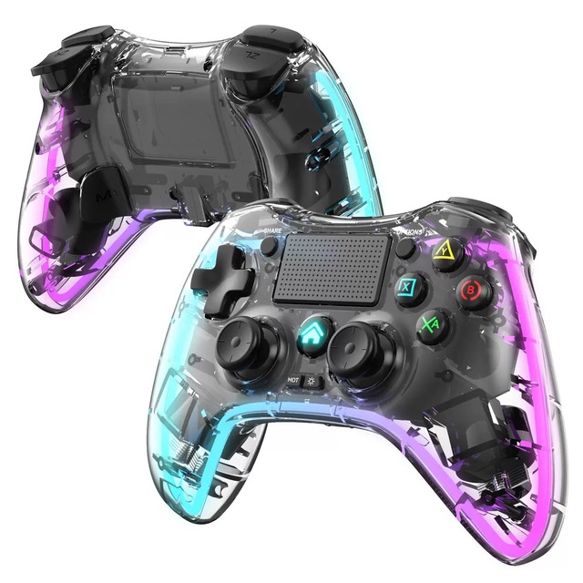 P05 Wireless RGB Gamepad with LED Lights for P4/P5 Six Axis Dual Vibration Gamepad Supports PC PS Android IOS Multi-Platform