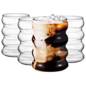 Tazas de café Caterpillar de borosilicato alto de 300ml <span class=keywords><strong>y</strong></span> 10OZ, Copas de cóctel de burbujas corrugadas de vidrio transparente resistente al calor - Product Image 2