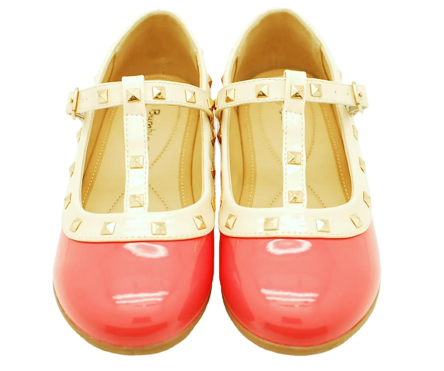 OEM ชุดเดรส PU สีพีชสำหรับเด็กผู้หญิง,รองเท้าพื้นเรียบสิทธิบัตรทีบาร์