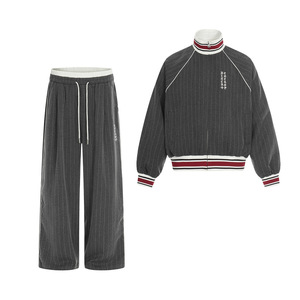 Cleanfit Spring Vertical Striped Casual Sports Suit <strong>Men</strong> Stand Collar Jacket Trendy Color-Block Double-Waistband Straight-<strong>Leg</strong> - Product Image 1