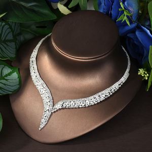 เครื่องแต่งกายแสดงเครื่องประดับชุดรูปทรงเรขาคณิตลูกบาศก์เซอร์โคเนียดีลักซ์สร้อยคอและต่างหูขนาดใหญ่สำหรับเจ้าสาวงานแต่งงานออกเดท S-79 - Product Image 5