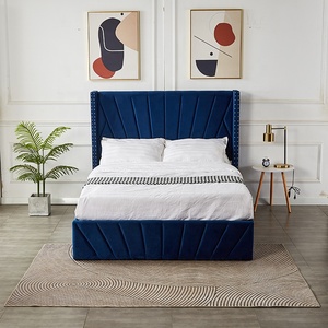 Luxueux tissu <span class=keywords><strong>de</strong></span> velours <span class=keywords><strong>bleu</strong></span> <span class=keywords><strong>nuit</strong></span> tapisserie d'ameublement ascenseur à gaz queen size pouf stockage <span class=keywords><strong>lit</strong></span> double avec tête <span class=keywords><strong>de</strong></span> <span class=keywords><strong>lit</strong></span> ailée - Product Image 3