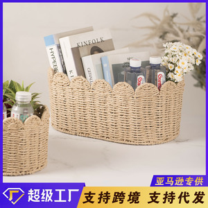 Woven <b>Storage</b> <b>Basket</b> Rectangle <b>Large</b> Capacity Handmade For Home Organizing Clothes Sundries Kitchen Desktop Toys Snacks - Product Image 5