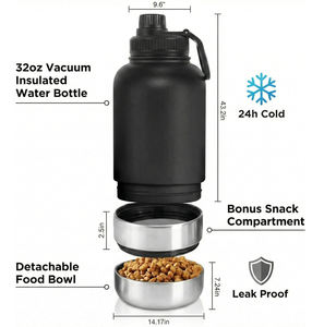 Bottiglia d'Acqua da Viaggio in Acciaio Inox Isolata e Antigoccia da 32oz per Animali e Persone con 2 Ciotole per Cani, Ideale per Escursioni, Campeggio e Viaggi - Product Image 2