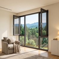Ventanas Modernas de Aluminio Abatibles con Doble Vidrio Templado, Certificación Energy Star, Resistentes al Viento, para Dormitorios de Villas y Uso Doméstico