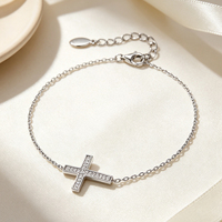Ensemble collier et bracelet à maillons minimalistes en argent sterling 925 plaqué rhodium, best-seller, avec pendentif croix et pierres en zircon, pour femmes