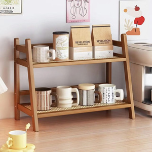 Wooden Two Tier <b>Shelf</b> With Mesh Mat For Kitchen Storage Organization - Product Image 4