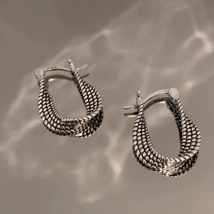 FY-EK554 S925 <strong>Sterling</strong> <strong>Silver</strong> Twisted <strong>Earrings</strong> for Women <strong>Silver</strong> Antiqued Vintage <strong>Small</strong>-Brand Design Simple <strong>Earrings</strong> - Product Image 1