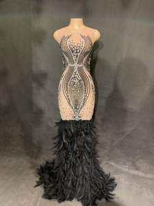 NOVANCE Y1560 Черное благородное элегантное бриллиантовое платье Русалка с Блестками Хвост Русалка платье для выпускного вечера платье с перьями облегающее вечернее платье - Product Image 3