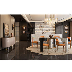 โต๊ะอาหารสไตล์อิตาลีทรงกลมหรูหราทันสมัยพร้อมท็อปหินอ่อนธรรมชาติสำหรับห้องรับประทานอาหารบ้านวิลล่า - Product Image 1