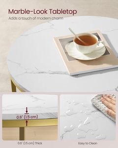 <span class=keywords><strong>Table</strong></span> <span class=keywords><strong>basse</strong></span> <span class=keywords><strong>VASAGLE</strong></span> à 2 niveaux, plateau en faux marbre, étagère en verre, style moderne, salon, marbre blanc, or pâle - Product Image 5