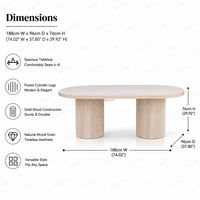 Table à manger ovale vintage française, finition blanchie, piédestal à double cannelure, table familiale en bois massif pour salle à manger et ferme