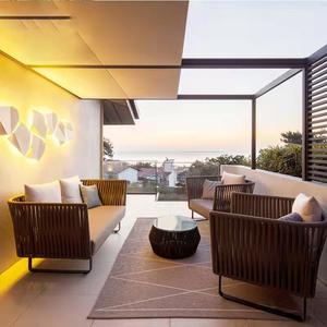 Ensemble de canapés de jardin en forme de L, structure en alliage d'aluminium, résistant aux UV, rotin PE imperméable, style nordique, mobilier de patio - Product Image 5