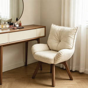<span class=keywords><strong>Silla</strong></span> de Maquillaje de Madera Maciza Estilo Crema y Taburete Giratorio para Tocador con Tapete Antideslizante para Dormitorios de Niñas y Vestidores - Product Image 1