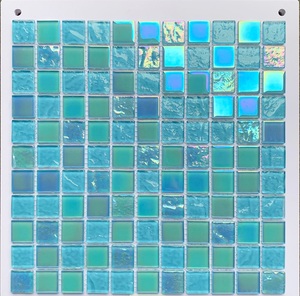 Para <span class=keywords><strong>Kasaro</strong></span>, azulejo de mosaico de vidrio cuadrado iridiscente azul, mosaicos de pared de 30*30cm para Villa, piscina y baño, característica de parquet - Product Image 5