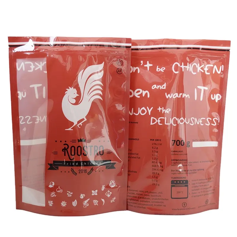 Custom Printed Plastic Packaging Stand Up Frozen Chicken Roast Chicken Mylar bags for food storage