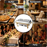 Matériel hôtelier : Réchaud de buffet rectangulaire en acier inoxydable demi-or 9L avec couvercle en verre pour restaurant et banquet