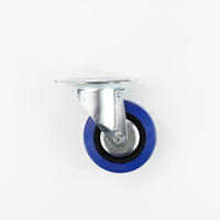 Roue pivotante à tige plate en caoutchouc KS TECH01 avec double roulement à billes, résistance à la corrosion, bleue, pour la manutention des matériaux