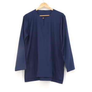 Cắt của nam giới truyền thống Malaysia kurta với teluk belanga thiết kế 4 cách căng vải cotton pha trộn dài tay áo trang phục - Product Image 2